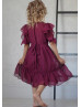 Short Sleeves Burgundy Chiffon Flower Girl Dress